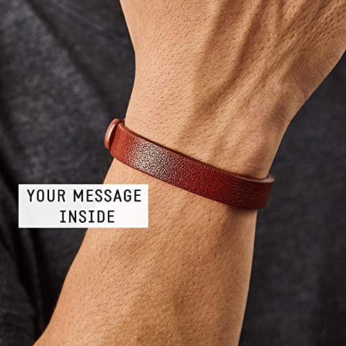 Coordinates Hidden Engraved Leather Bracelet, Anniversary Gift for Him