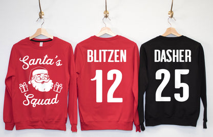 SANTA'S SQUAD CUSTOM Christmas Sweatshirts Crew Neck - Pick Name & Number