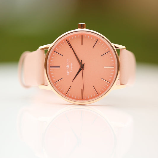 Ladies Architēct Coral - Handwriting Engraving + Light Pink Strap