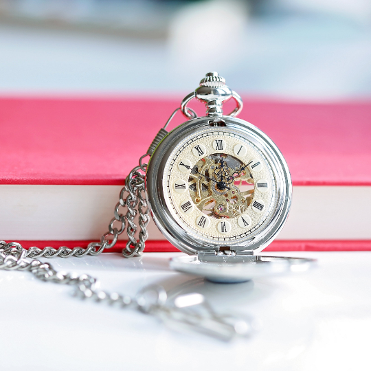 Handwriting Engraved Roman Skeleton Pocket Watch