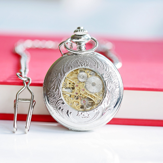 Personalized Roman Skeleton Pocket Watch