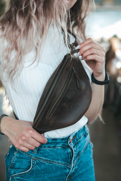 Leather Fanny Pack, Leather Hip Bag, Leather Waist Bag, Personalize