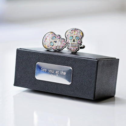 Skull Cufflinks + Engraved Box