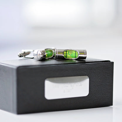 Spirit Level Cufflinks + Engraved Box